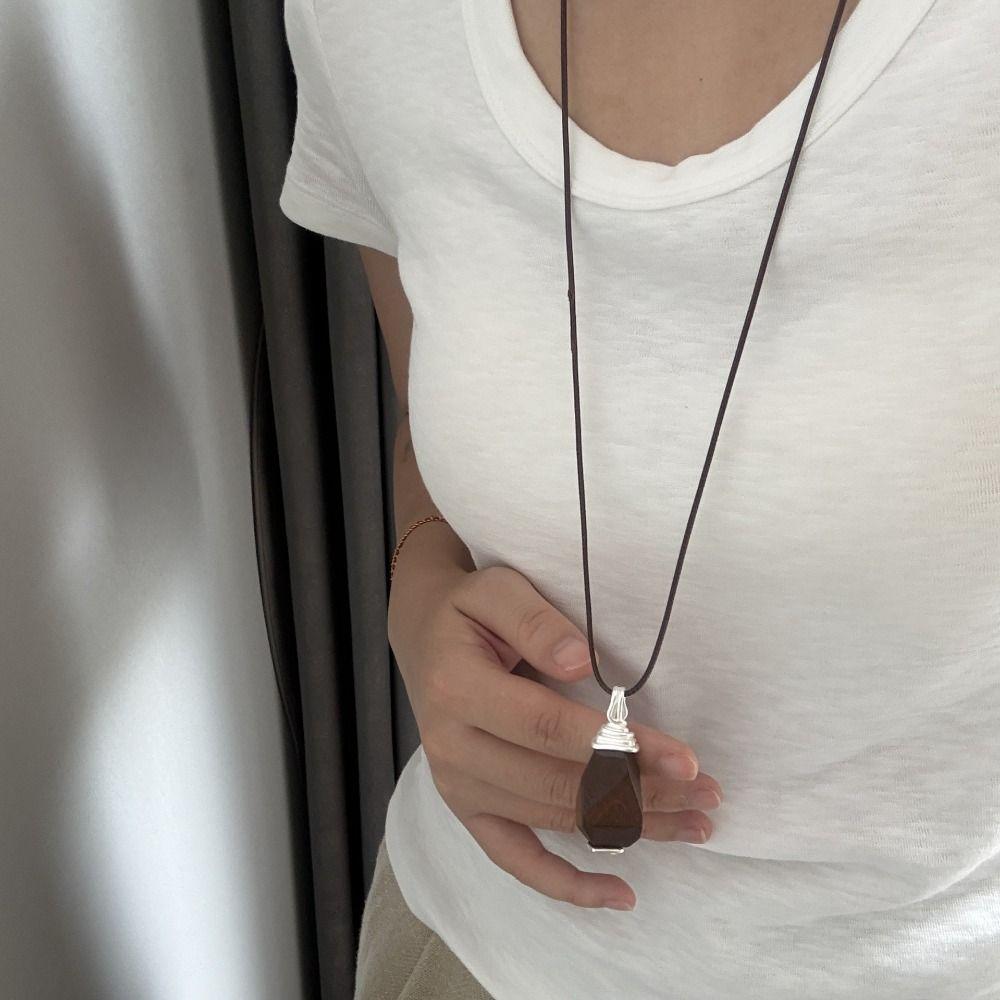 Wood Drop Pendant Jewelry Necklace Alloy Chain White Pearl Necklace Pearl Sweater Chain Gifts