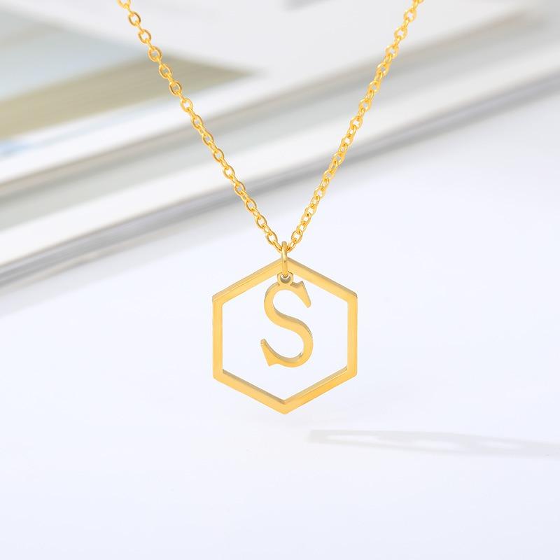 Simple and stylish English alphabet small fresh k gold titanium steel necklace women's accessories geometric collarbone chain
