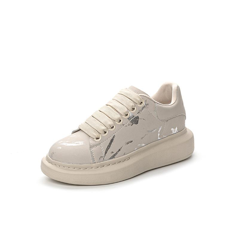 

Leather board shoes women s four seasons new graffiti printing thick sole heightening sense lightweight casual versatile white shoes 39 бежевый