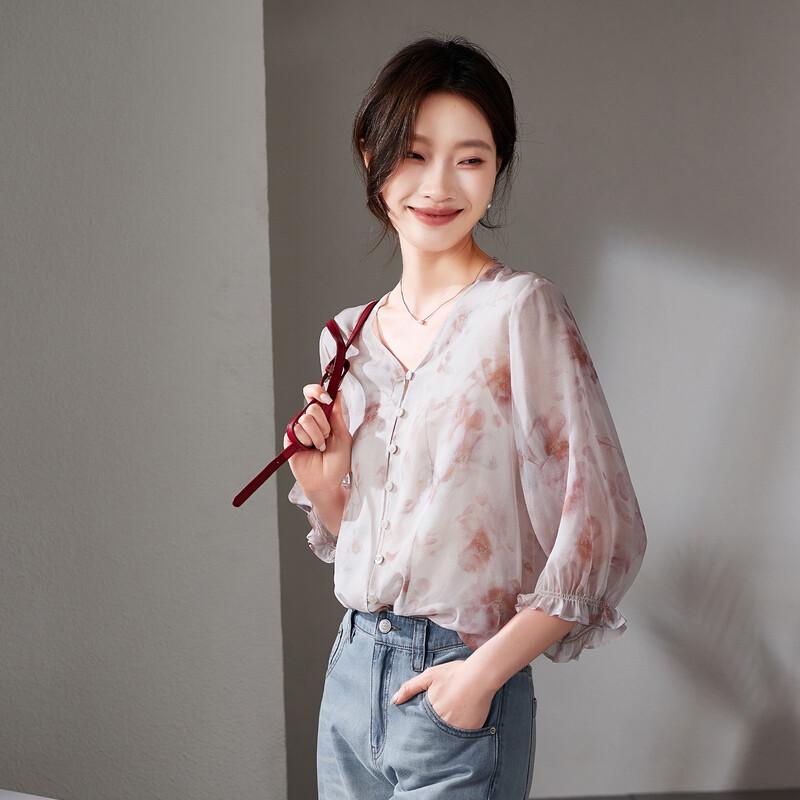 SOFSIL 2026 Summer Women's Printed Silk Blouse