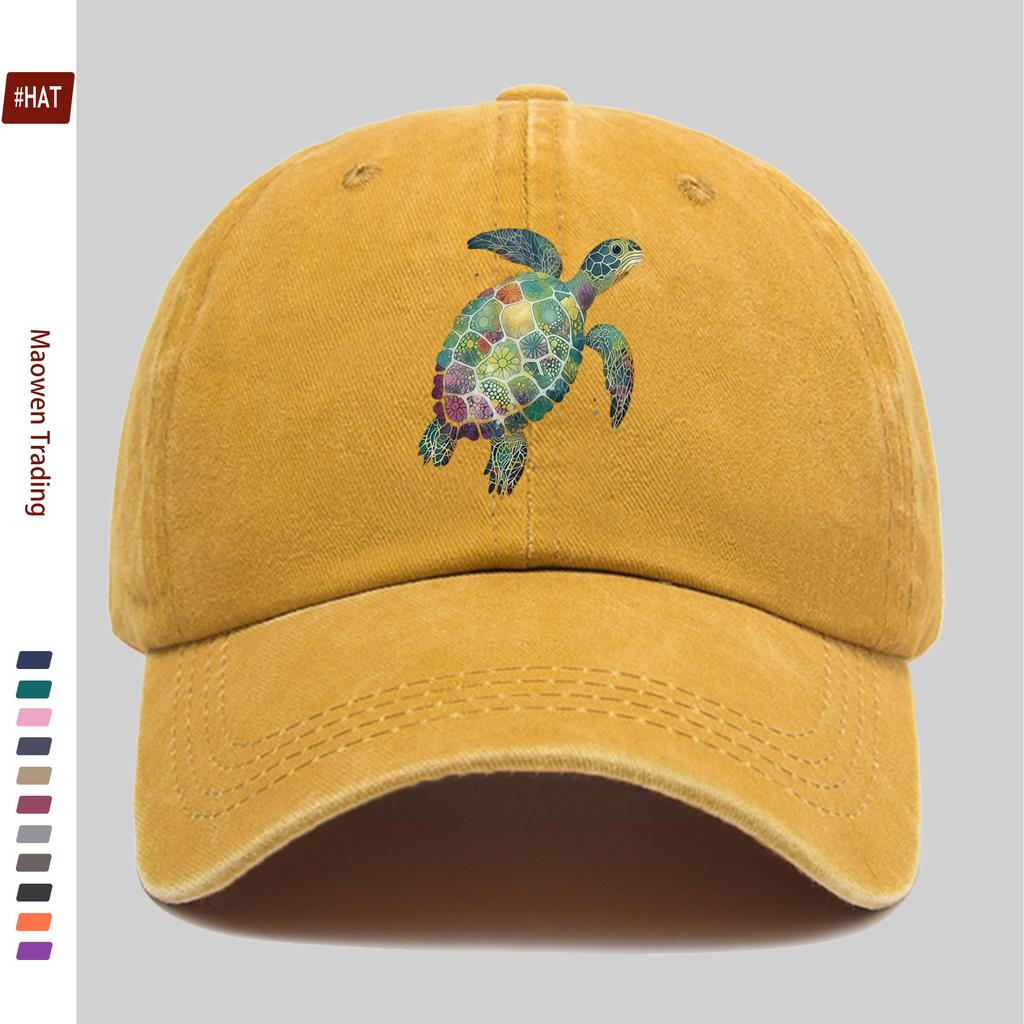 Pc Adjustable Trucker Cap Suitable for Men  Women Lightweight Vintage Washed Turtle Print Snapback Hat NonElastic Buckle Cl