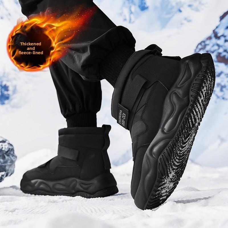 Men's Winter Boots with Fleece Lining Anti-slip Fashionable Versatile and Trendy Men's Cotton Shoes