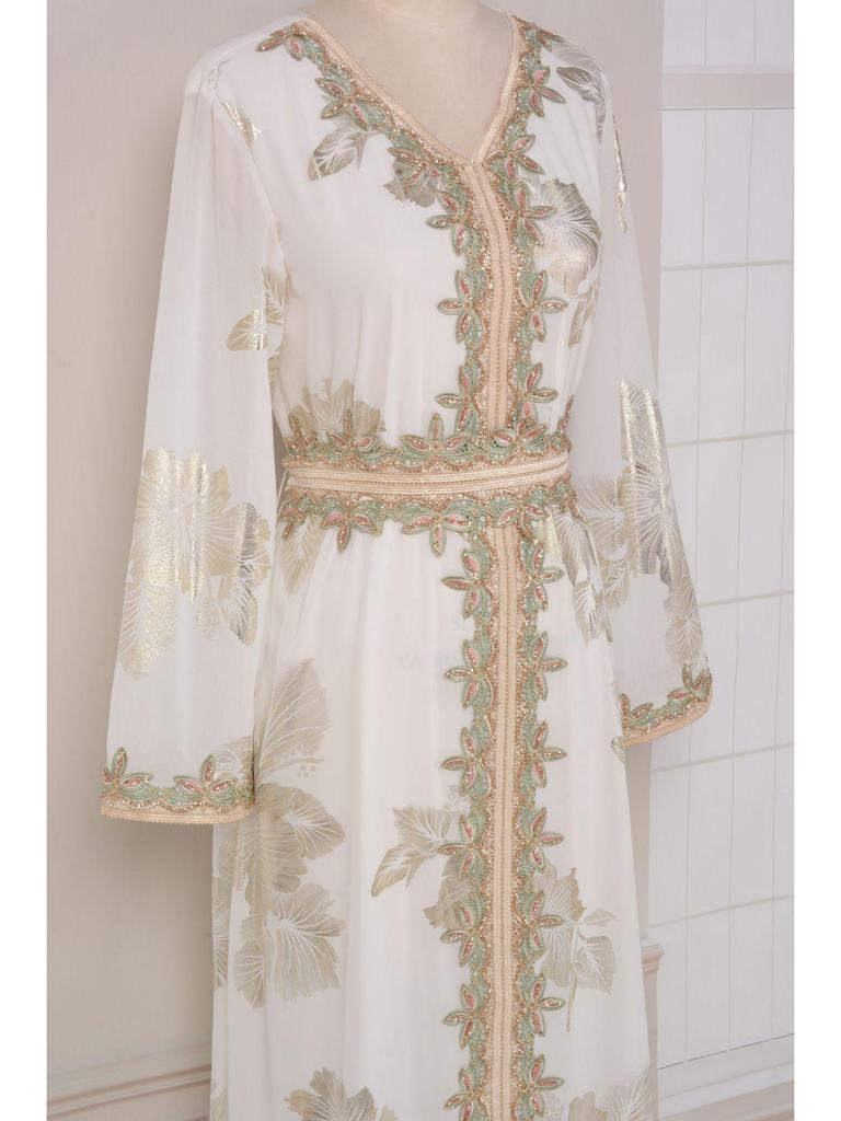 Women's Dubai Evening Long Dress with Hot Stamping - European & American Fashion Muslim Travel Wear