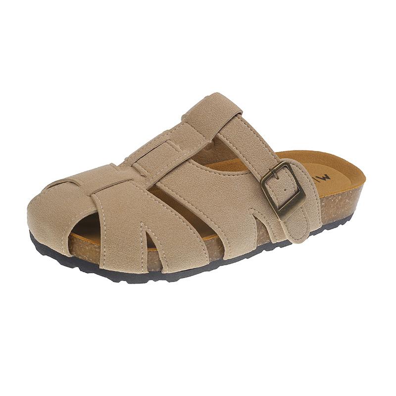 Fashion Baotou Semi-slippers Women's Summer Wear New Woven Hollow Flat Bottom Non-slip Wear-resistant Roman Cool Drag