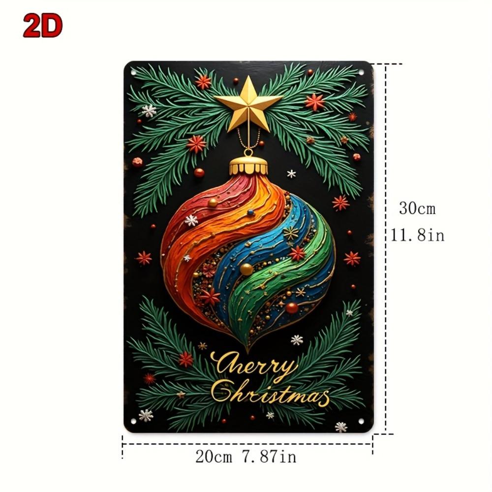 1pc 8x12 Inch Metal Tin Oil Painting, Retro Metal Sign with Christmas Colorful Patterns, Merry Christmas Decor for Bar Cafe Home