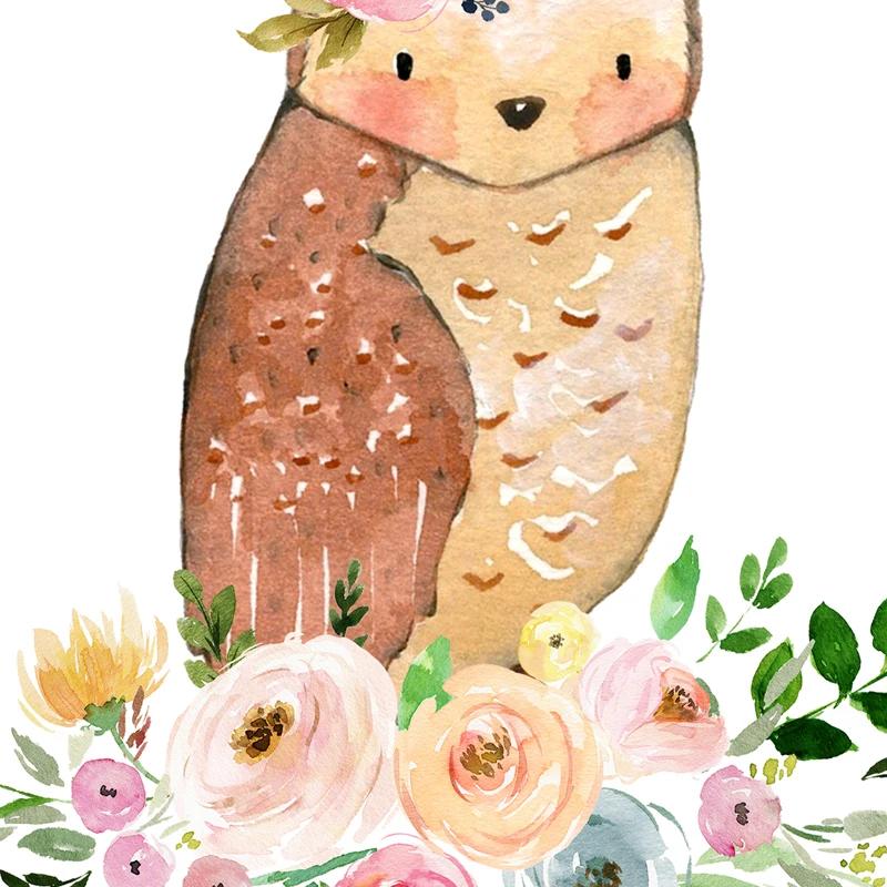 Watercolor Woodland Animal with Flowers Art Poster Prints Canvas Painting Kids Girls Room Bedroom Office Home Wall Decoration