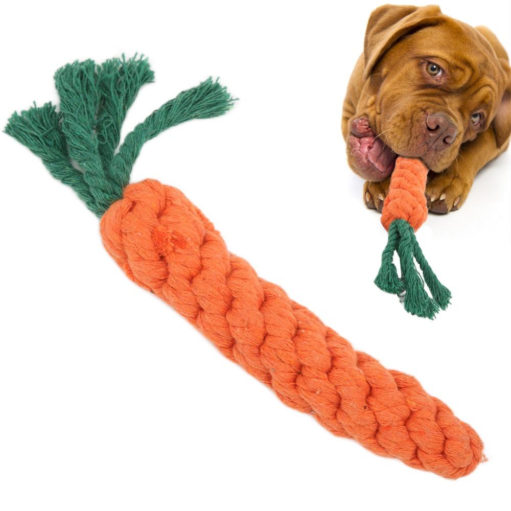 Carrot Shaped Dog Chew Toy Orange Pet Rope Knot Toy Puppy Teething Toy Interactive Play