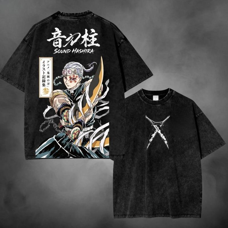 Demon Slayer Anime Vintage Washed T-Shirt, ,Gift for Anime Fans ,Tengen Uzui , Sound Hashira.