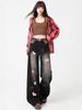Women's Retro Puppy Embroidered Wide-Leg Jeans - Autumn Slimming Design