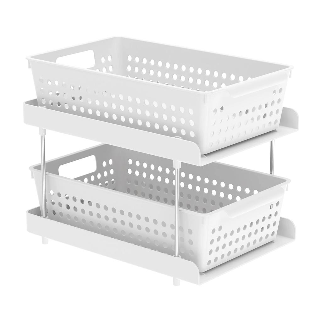 2 Tiers Under Sink Cabinet Organizer Versatile Pull Out Cabinet Organizer Space Saving Solid Sink Storage Shelves for Bathroom