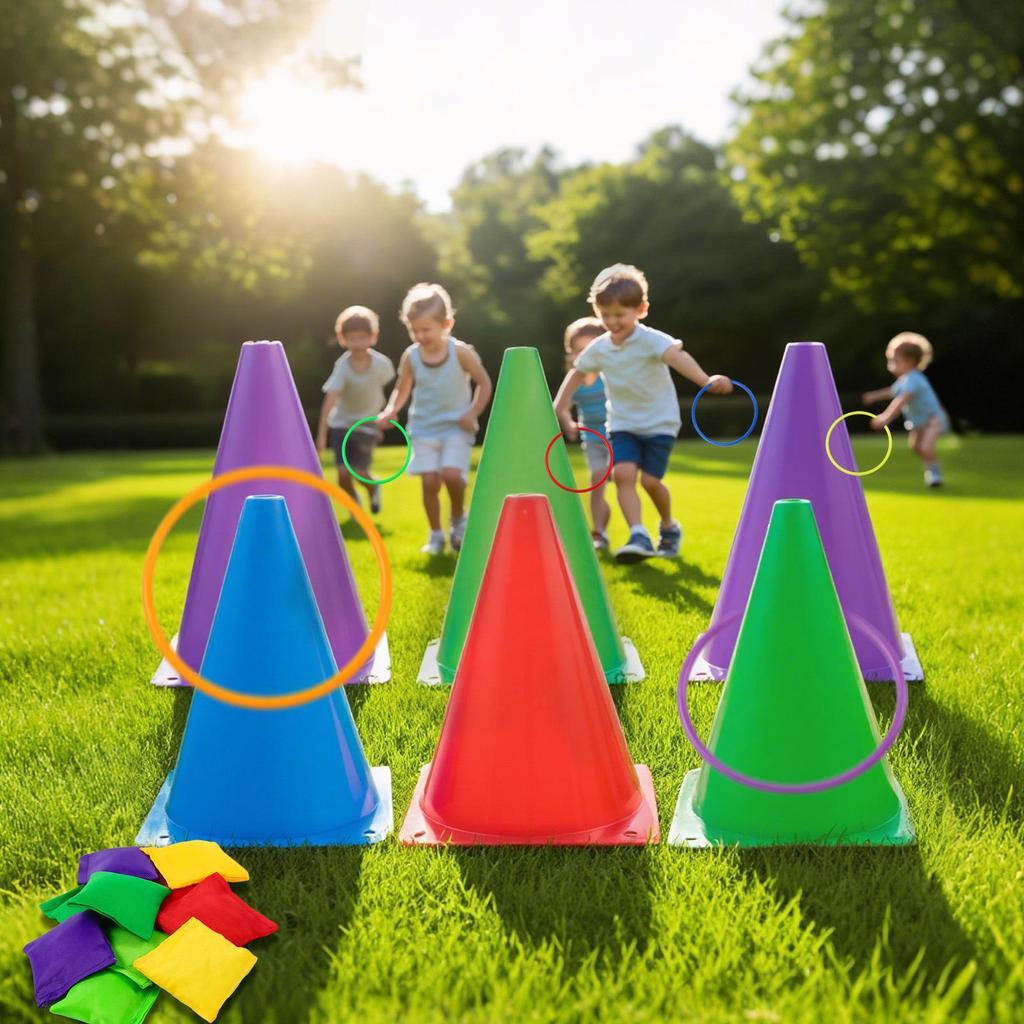 Carnival Bean Bag Toss Set with Ring Toss and Logo Bucket for Sensory Integration Training
