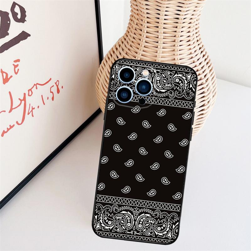Coque de téléphone Paisley Bandana Noir Pour iPhone 16 Pro Max 15 14 13 11 12 17 Pro Max mini 15 16 Plus 16e 17 Air Cover