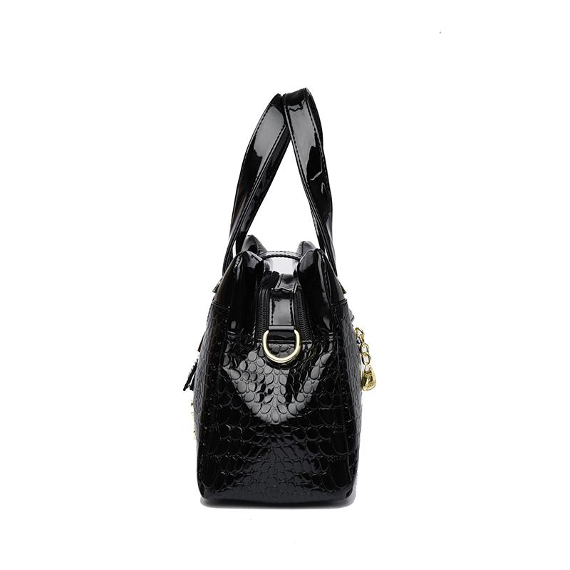 Glossy Crocodile Texture Handbag with Square Buckle Design for Women Daily Office Use Chic Elegant Style