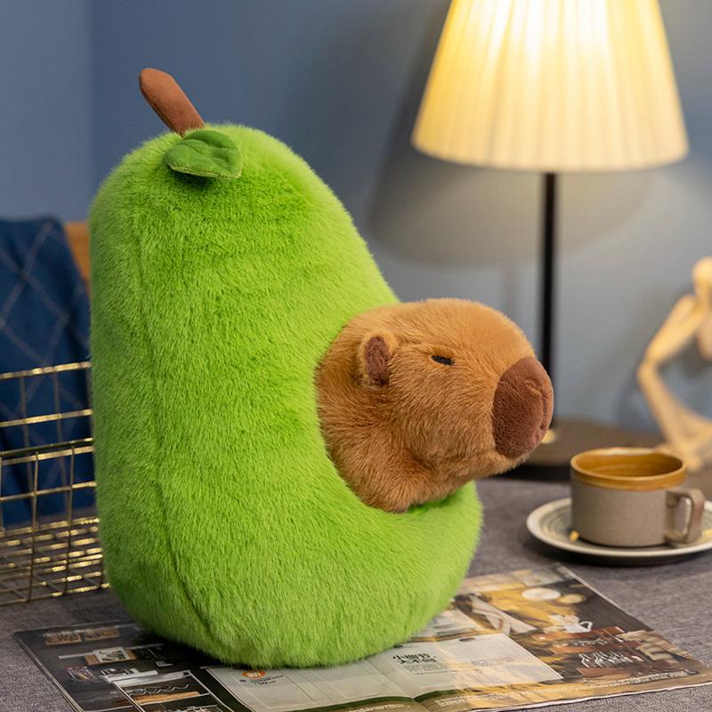 2-in-1 Schattige Appel Varken & Avocado Capybara Pluche Speelgoed Zacht Pluizig Dier Kussen Decoratief Kussen Kawaii Capibara Pluche green