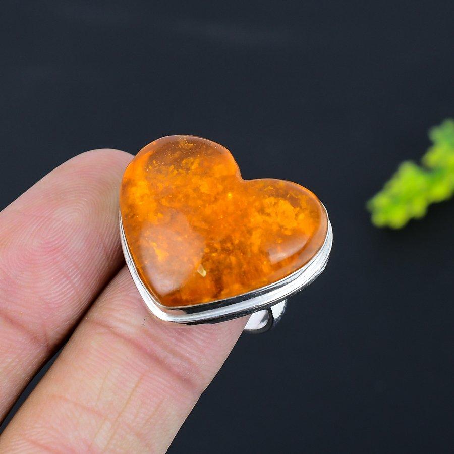 Baltic Amber Gemstone Handmade 925 Sterling Silver Gift Jewelry Ring Size 8 e3L20