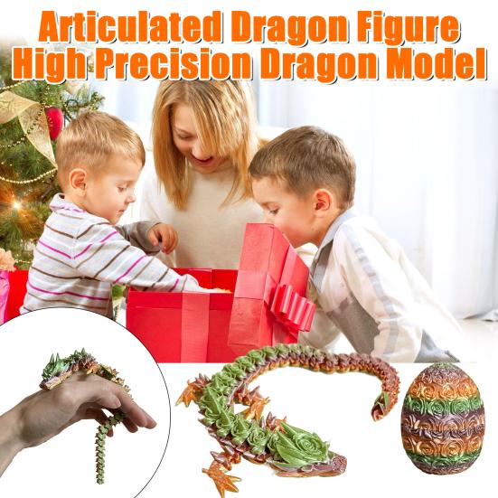 

3D Printed Dragon Egg Figurine Colorful Movable Joints Articulated Rose Dragon Model Figure Toy Desktop Ornament