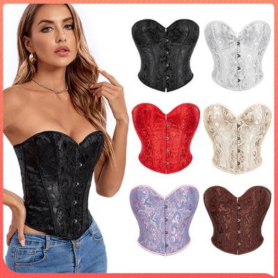 Top Cropped Corset Espinha de Peixe Vintage: Cordão, Modelador de Cintura, Controle de Barriga, Sem Costas, Body Curto com 4 Ganchos.
