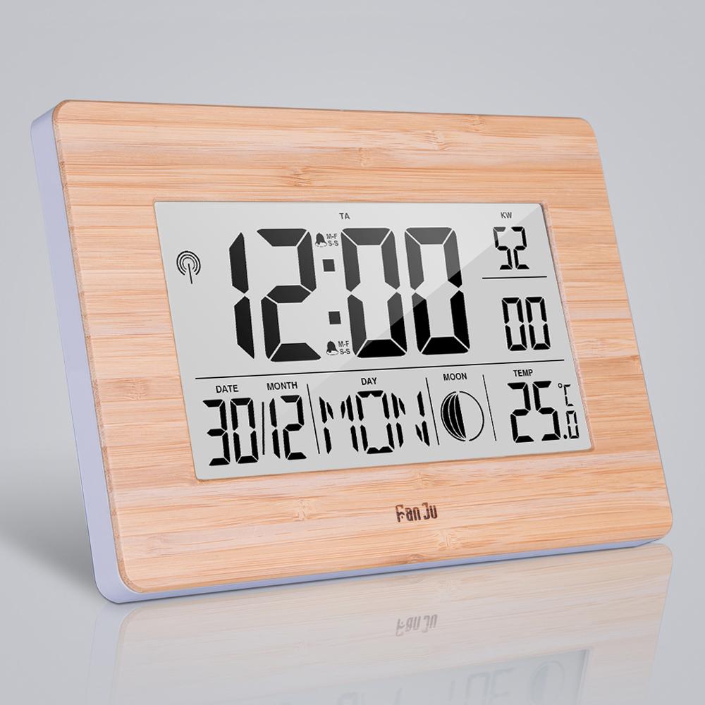 FanJu FJ3530 Big Screen Digital Dual Alarm Clock Indoor Temperature Snooze Clock Moon Phase Calendar LED Desk Clock Modern