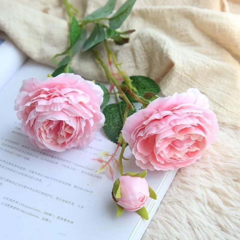 New 1PCS 3 Heads Rose Party Hotel Decoration Pretty Artificial Peony Practical Wedding Bride Holds Flowers Household Ornament