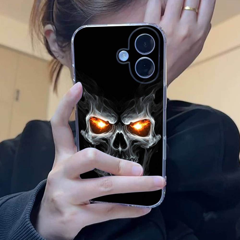 

Terror Black Skull Clear Silicone Soft TPU Phone Case For iphone 17 16 15 14 Plus 13 12 Mini 11 Pro Max Shell Capa iPhone 16 pro