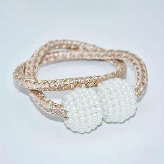 1 Pair Magnetic Curtain Tiebacks, Woven Rope Beaded Curtain Holders, Decorative Drapery Holdbacks for Living Room Bedroom