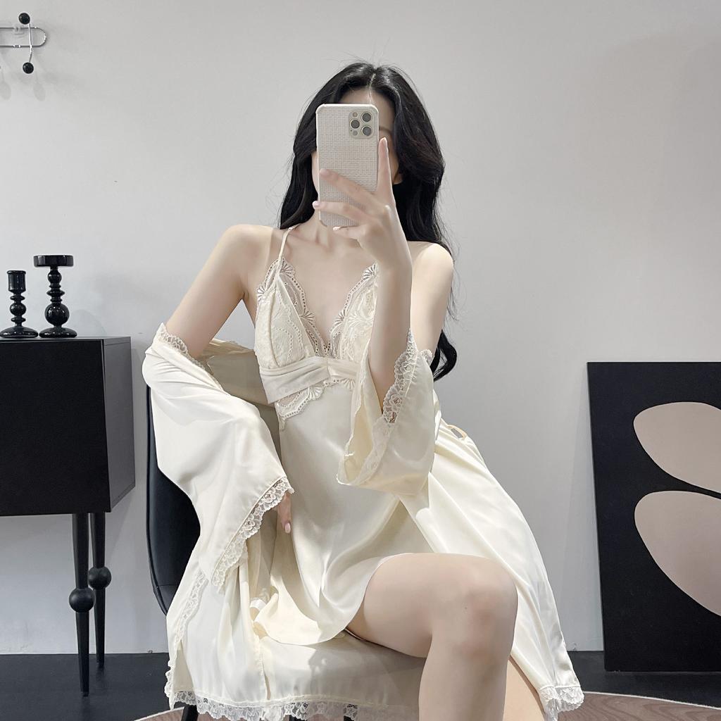 1011 new live broadcast women's summer ice silk suspender nightdress sexy pure desire simulation silk pajamas two-piece set