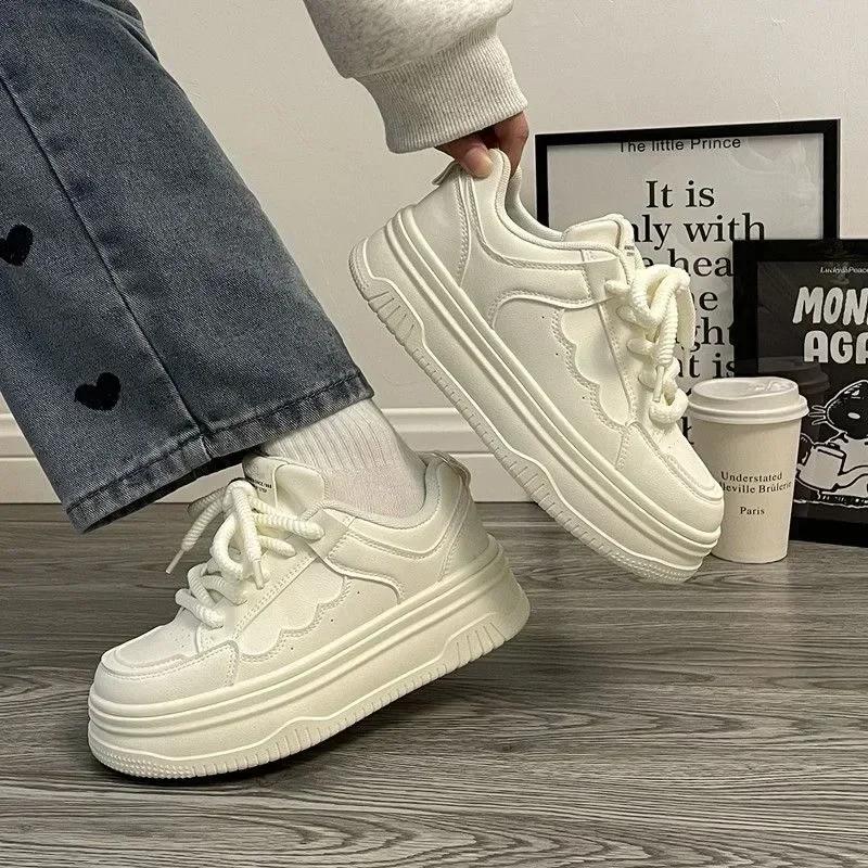 fashion New U Leather Women's White Casual Woman Vulcanize Sneakers Women 2024 Sport Walking Running Platform Flats Shoes