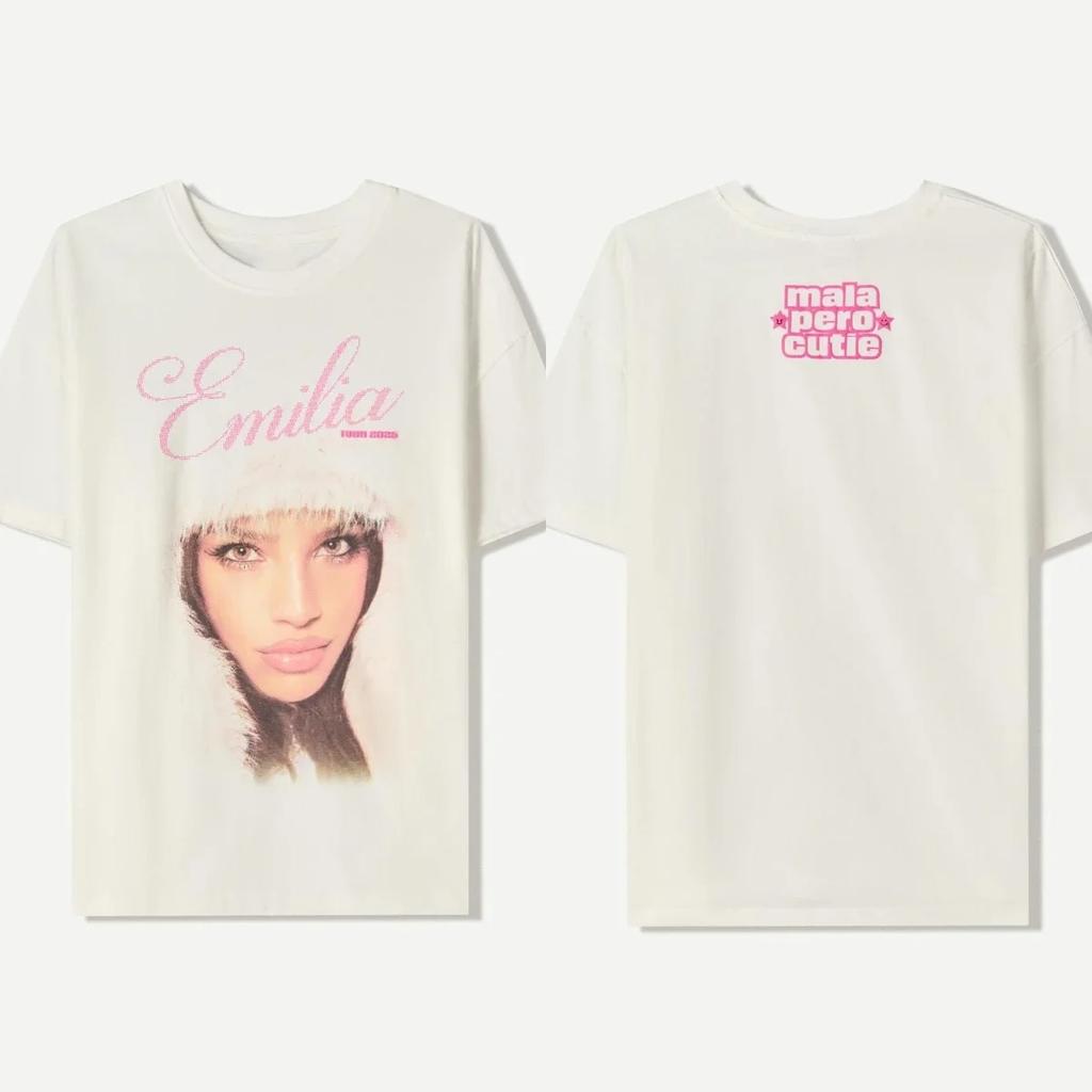 Famous Spanish Top Fashion Brand Bershka Tee Emilia Mernes Print Short Sleeve Women T-shirts Cotton Oversized Y2k Female Clothes
