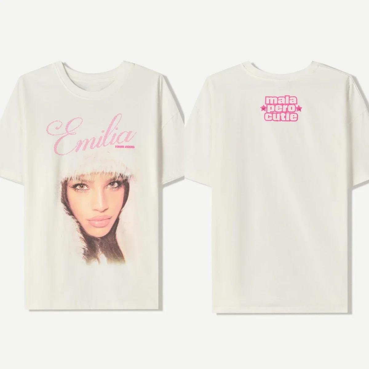 

Известный испанский топ-модный бренд Bershka Футболка с принтом Emilia Mernes Короткий рукав Женские футболки Хлопок Оверсайз Y2k Женская одежда 4XL