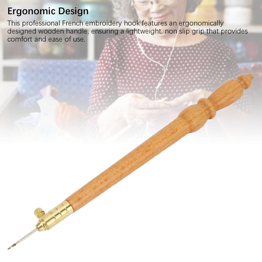 Embroidery Crochet Hook Wooden Non Slip Tambour Hook with 0.8 1 1.2mm Needles for Sewing Beading