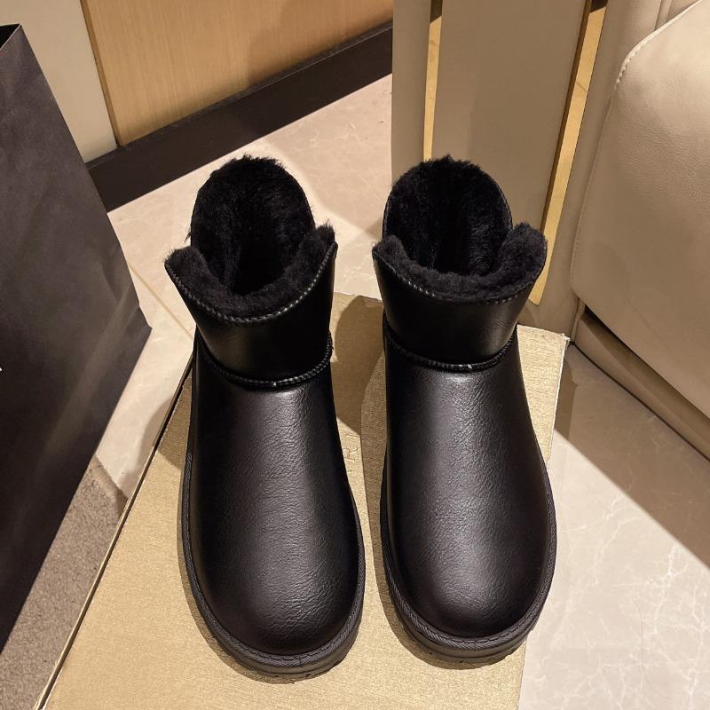 

35-44 Большие размеры женская обувь платформа зимние женские короткие хлопковые ботинки теплая кожаная хлопковая обувь водонепроницаемая большая хлопковая обувь 44 чёрный