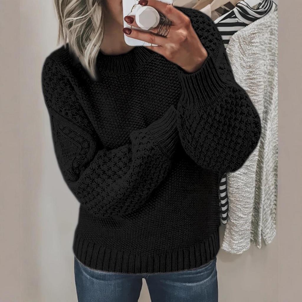 26 Spring Autumn Women's Cable Knit Loose Round Neck Pullover Sweater