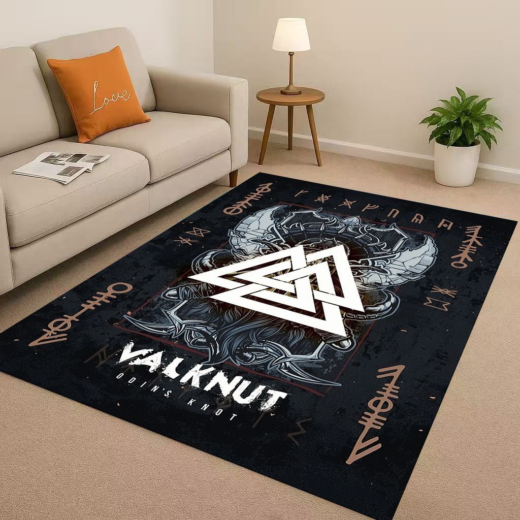 Classic Nordic Viking Totem Vegvisir Rune Valhalla Valknut Living Room Non-Slip Area Rug Carpet for Bedroom Sofa,Home Doormat