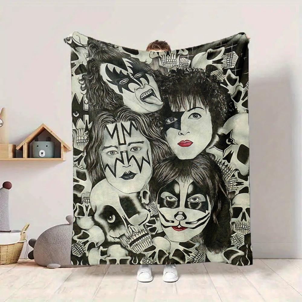 1pc Kiss Band Merchandise Flannel Blanket [Cozy Throw Blanket] For Sofa, Bed, Travel, Camping, Livingroom, Office, Couch, Chair, And Bed