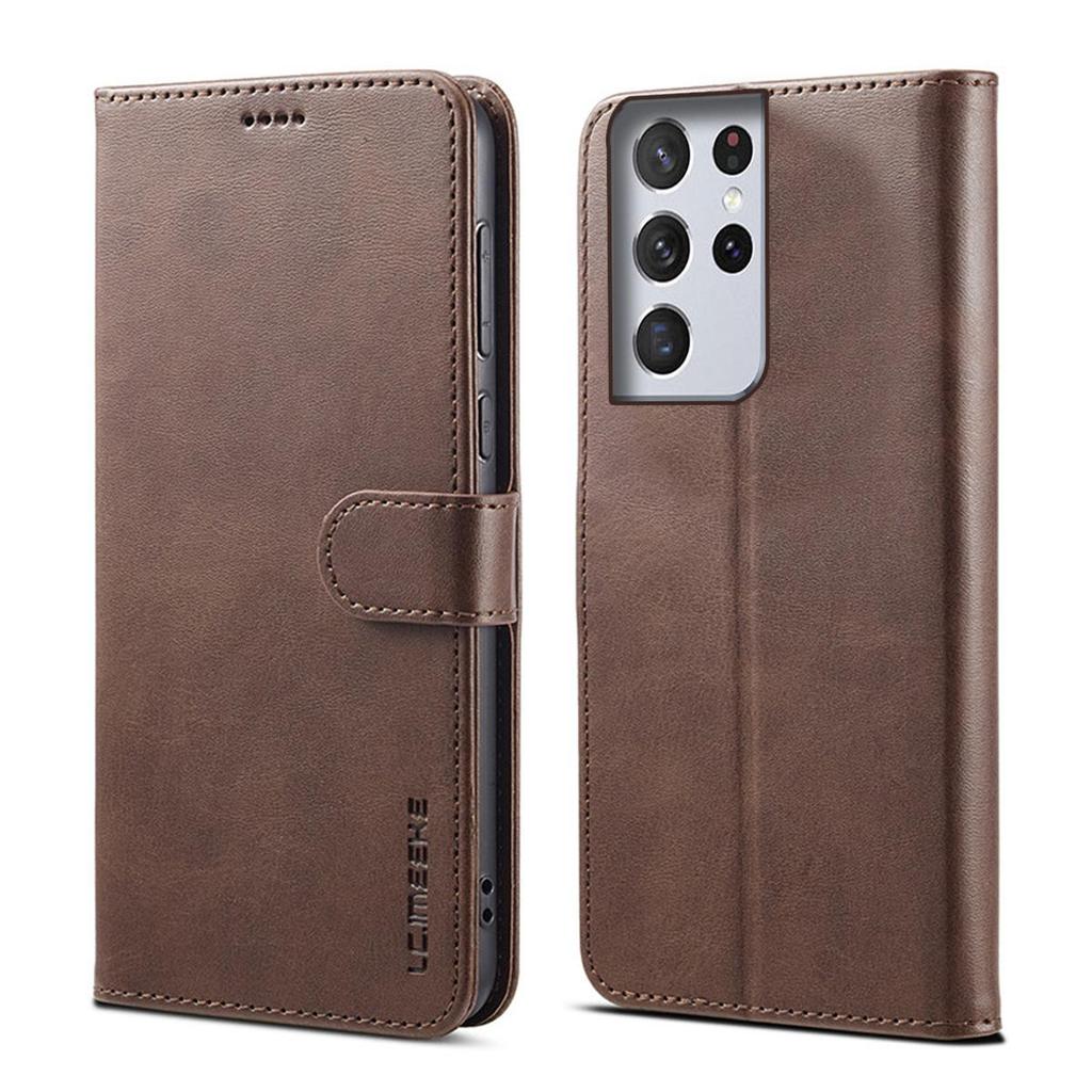 Vintage Leather Flip Wallet Phone Case for Samsung Galaxy S21 Ultra Magnetic Clasp Card Holder Cash Pocket Kickstand Slim Business Cover