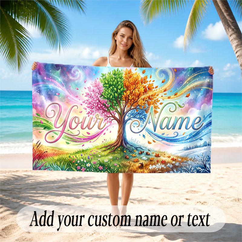 Decorative Artwork Theme Soft Beach Towel Personalized Custom Name Text Towel Portable for Beach Pool Travel