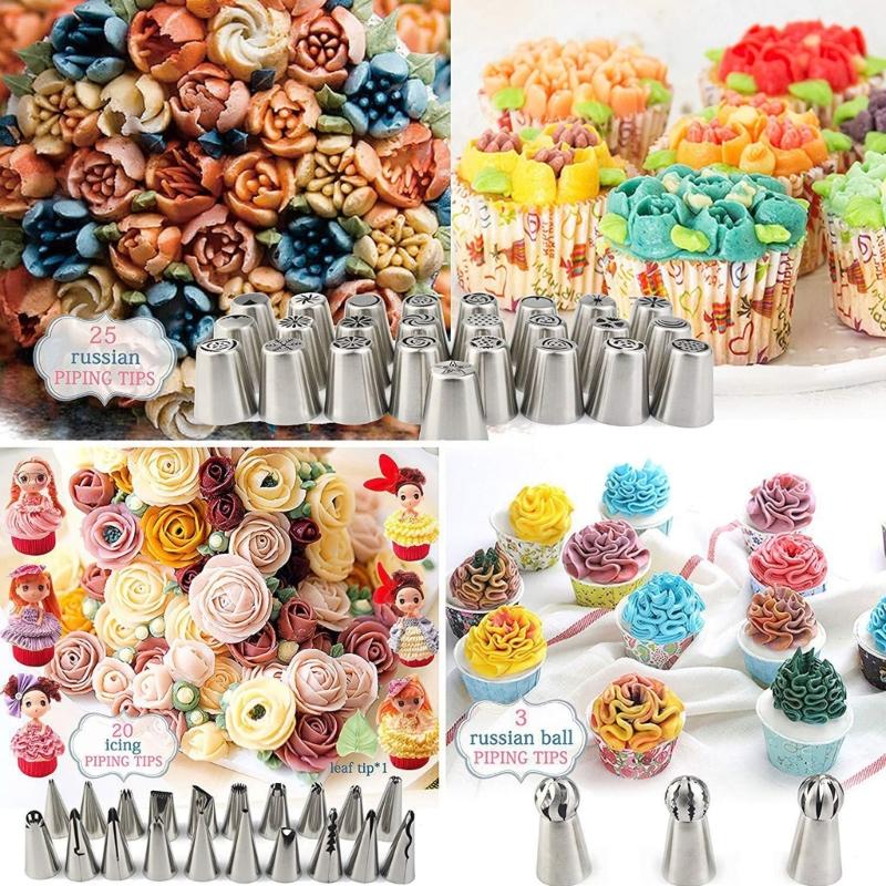 88Pcs Baking Supplies Kit 49Pcs Frosting Piping 3Pcs Russian Ball Piping Tips Flower Frosting Tip Baking Flower Nozzle