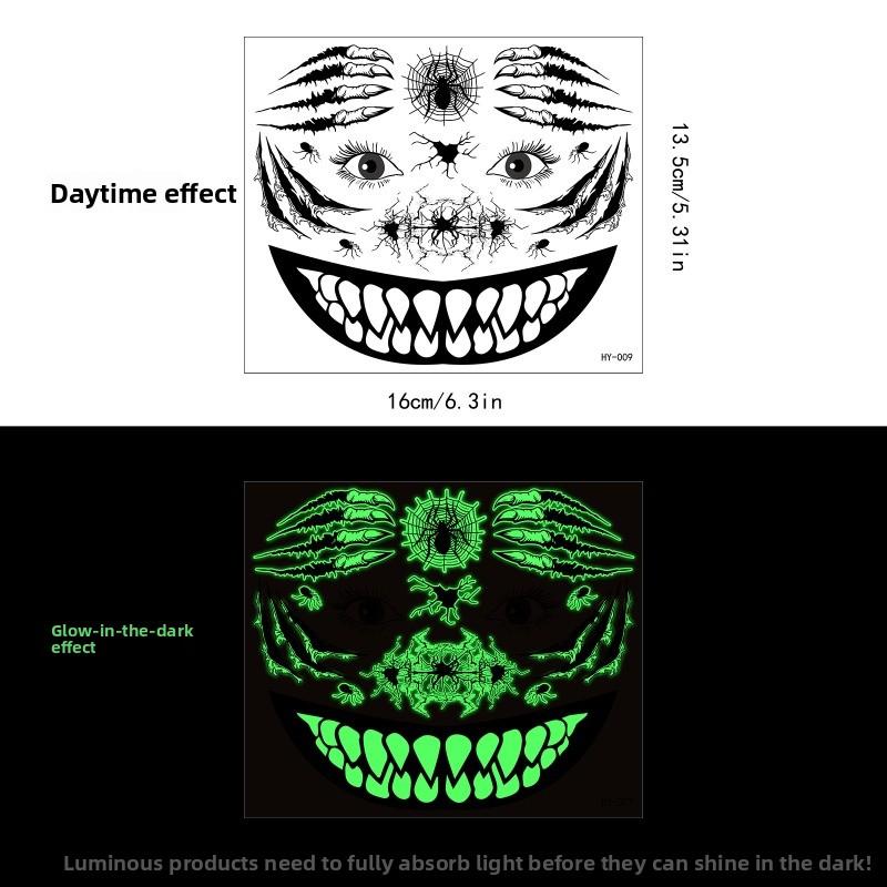Mary Funny Halloween Horror Mouth Luminous Tattoo Sticker, Face Sticker, Three-dimensional Spider Scar Waterproof