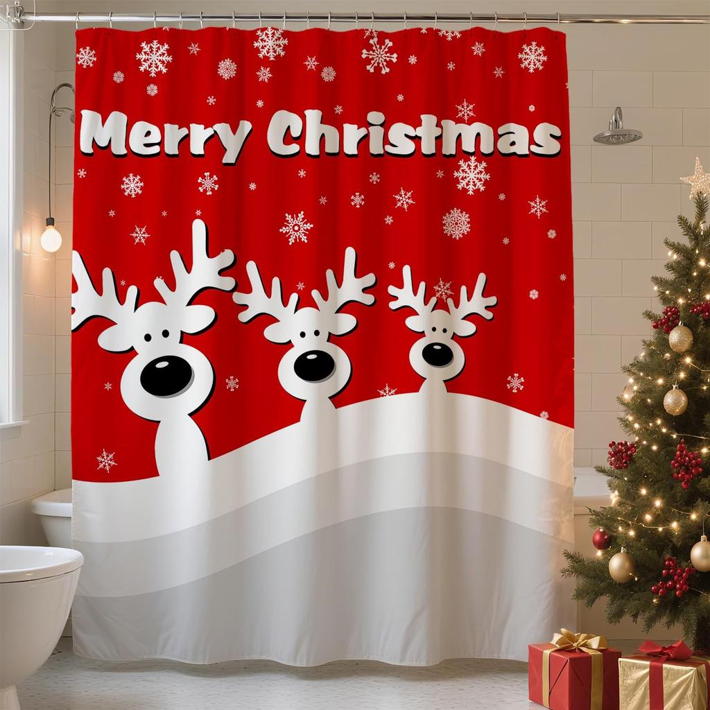 Christmas Shower Curtain Winter Snowman Xmas Pine Tree Shower Curtains For Bathroom Decor Waterproof And Mildew Resistant