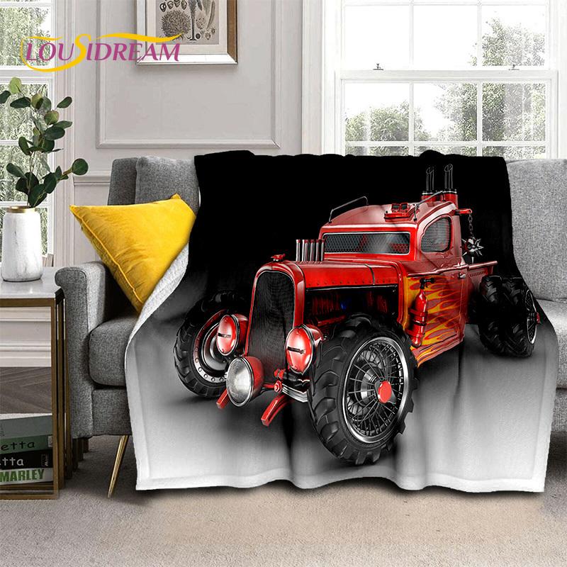 Truck Car 3D Series Retro Tractor HD Blanket,Soft Throw Blanket for Home Bedroom Bed Sofa Picnic Travel Office Cover Blanket Kid
