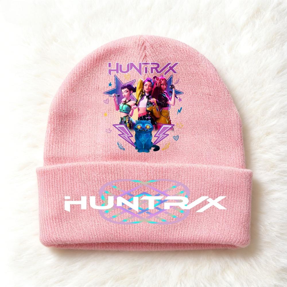 Berretto lavorato a maglia per bambini con stampa Anime Kpop Demon Hunters, Filato di lana, Stagione autunnale, Stagione fredda, Cappello alla moda per bambini, Copricapo, Abbigliamento