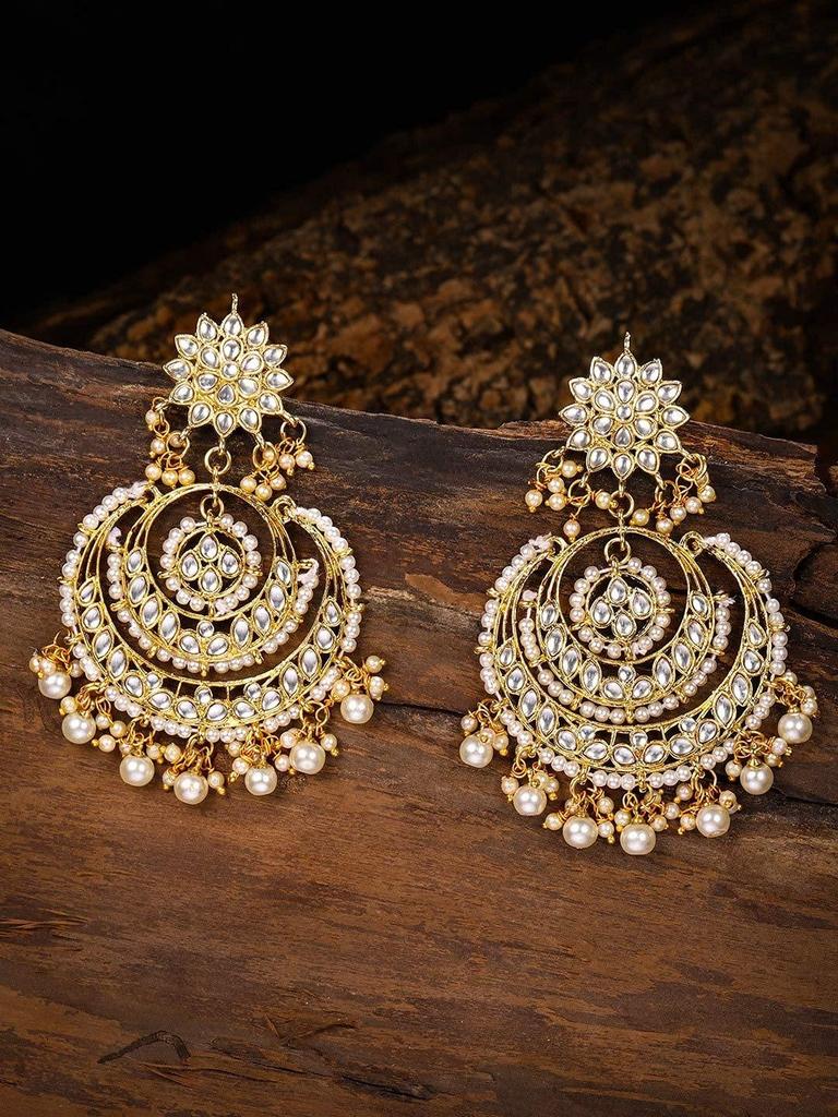 18K Gold Plated Alloy Kundan Stones Earrings For Women
