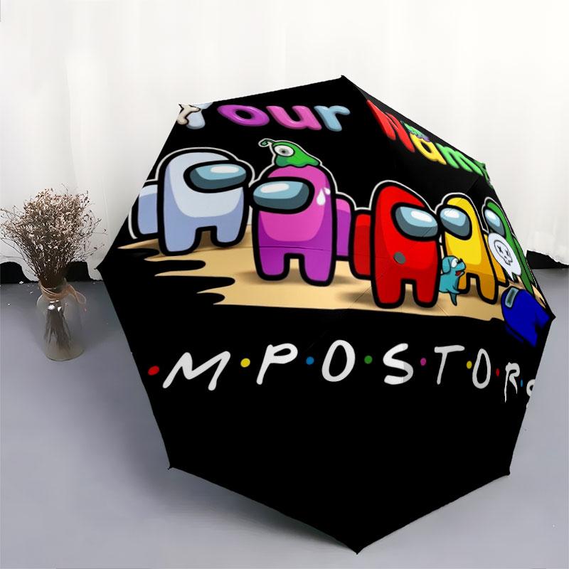 1 PC Automatic Folding Umbrella - Among Us Custom Name Pattern, Portable & Foldable Design with 8 Ribs, Christmas Birthday Gifts