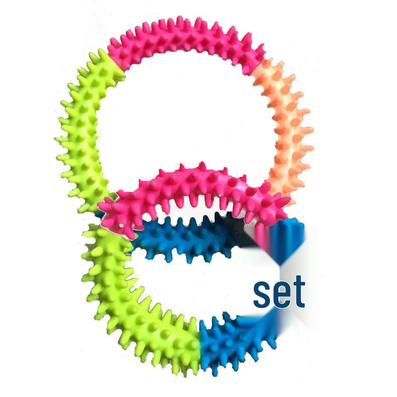TPR Spike Ring Dog Toy - Teething, Dental Health, Three-Color Patchwork, Perfect for Puppies and Pets