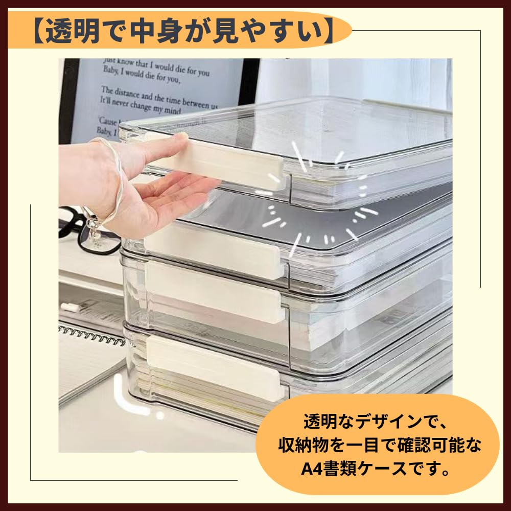 ideamall Document Storage Case, Clear Case with Lid, Document Organizer, Clear, Sturdy, Stackable, A4 Size, Set of 2 (3.5cm Thick)