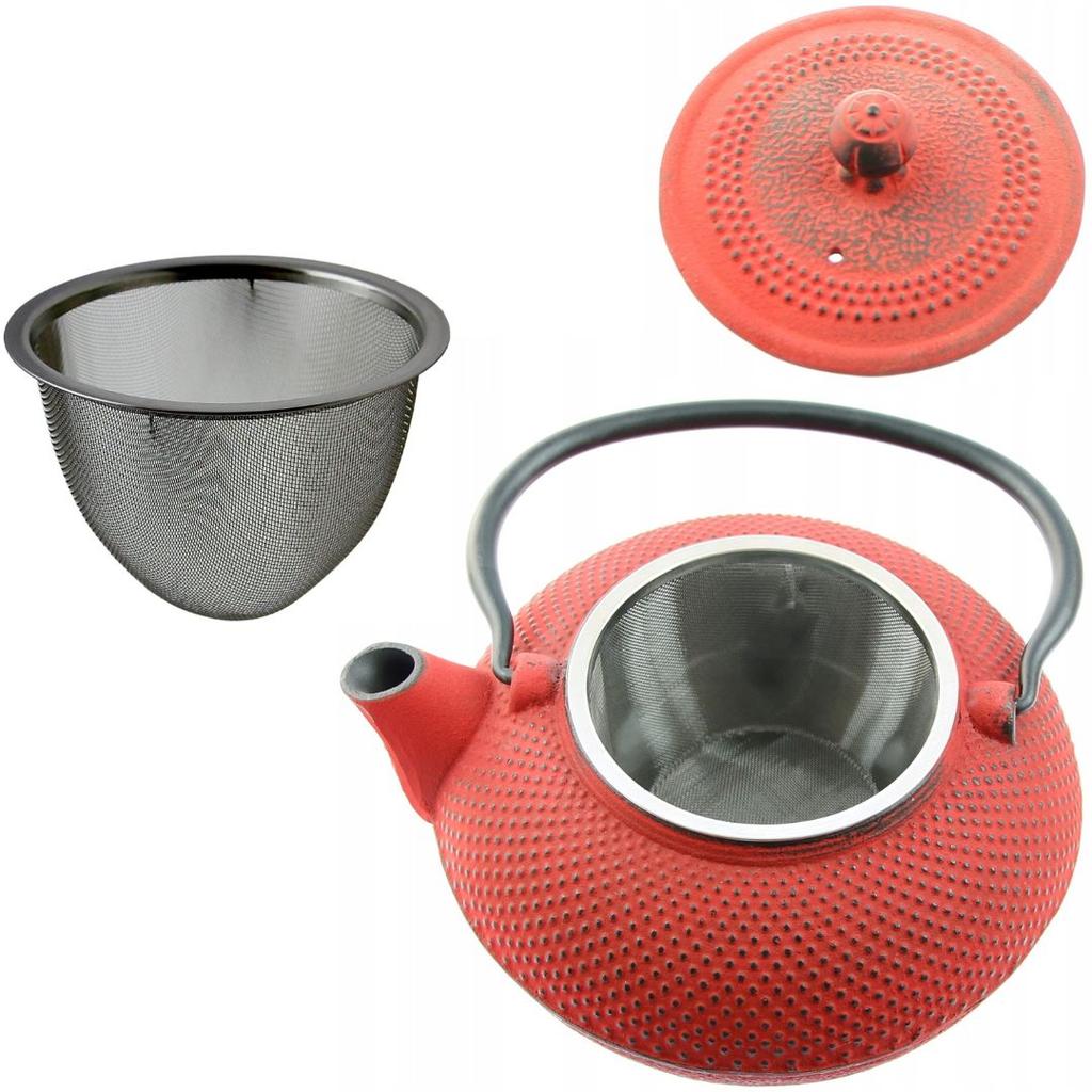 CAST IRON KETTLE 1.5L TEA POT WITH TEA INFUSER + 4x CUPS WARMER