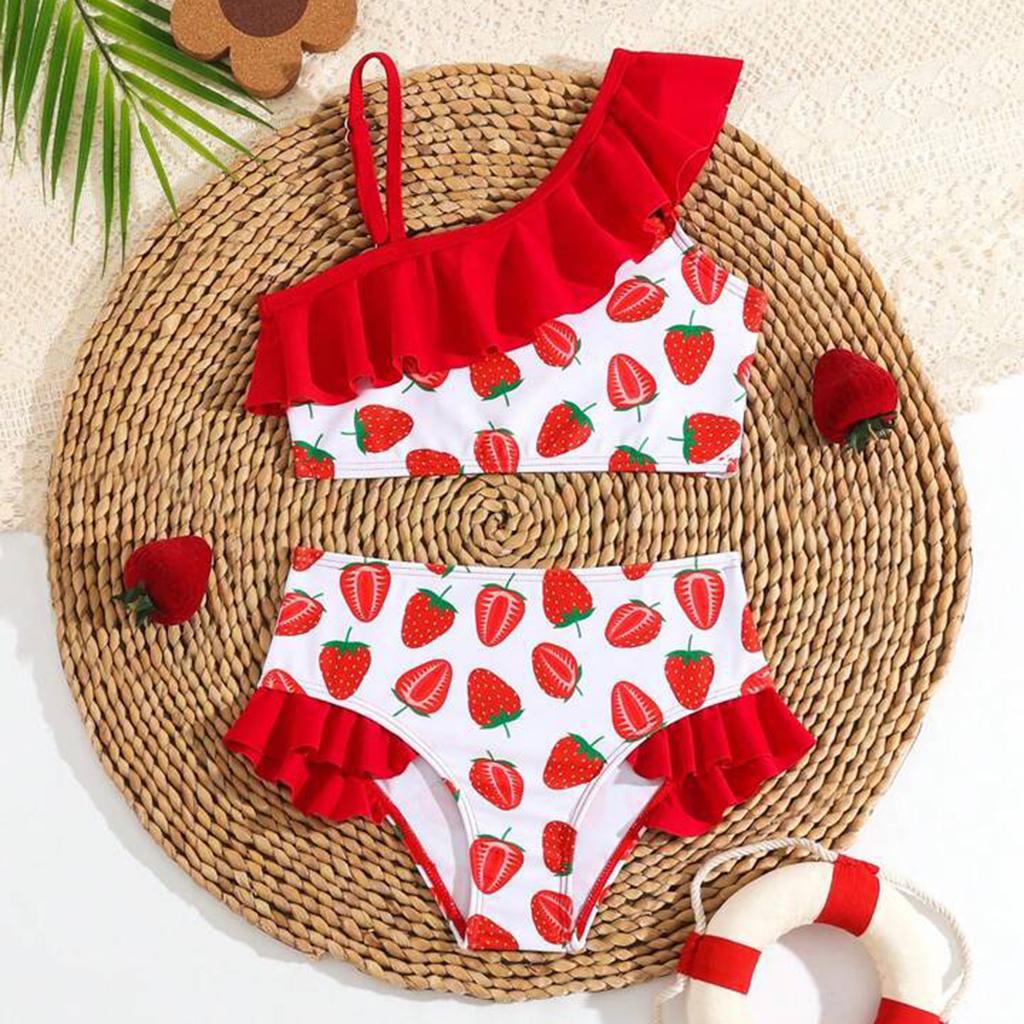 Newborn Baby Girl 2Pieces Swimsuits Set Summer Strawberry Print Beachwear Cute Bathing Suits Toddlers Vest and Shorts Swimwear
