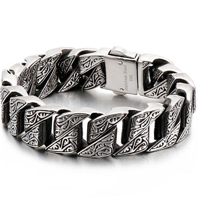 Men's Stainless Steel Bracelet Cool Punk Spiked Link Chain Bracelets for Man Vintage Retro Metal Jewelry for Men Birthday Gift
