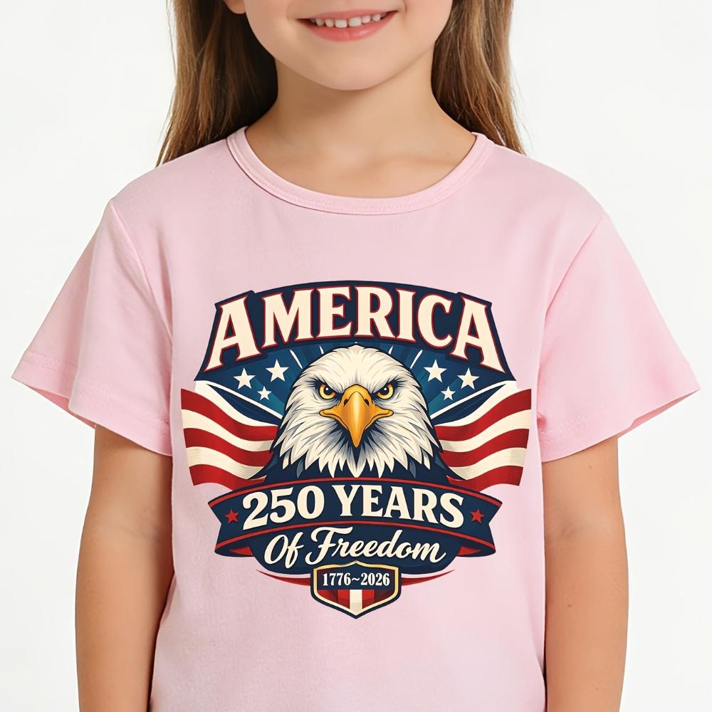 AMERICA 250 YEARS of Freedom Tshirt Bald Eagle Creative Design Children Shirt Boys and Girls July 4th Independence Day T-shirt