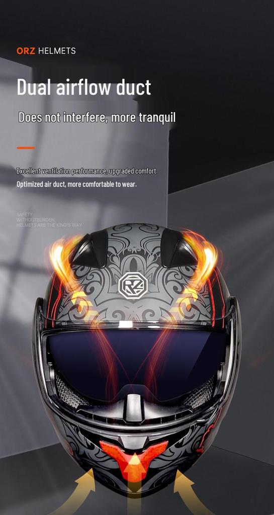 ORZ Bluetooth Flip-up Dual Visor Motorcycle Helmet for Men & Women, HD Full Face, Wingxin Certified for All Seasons.